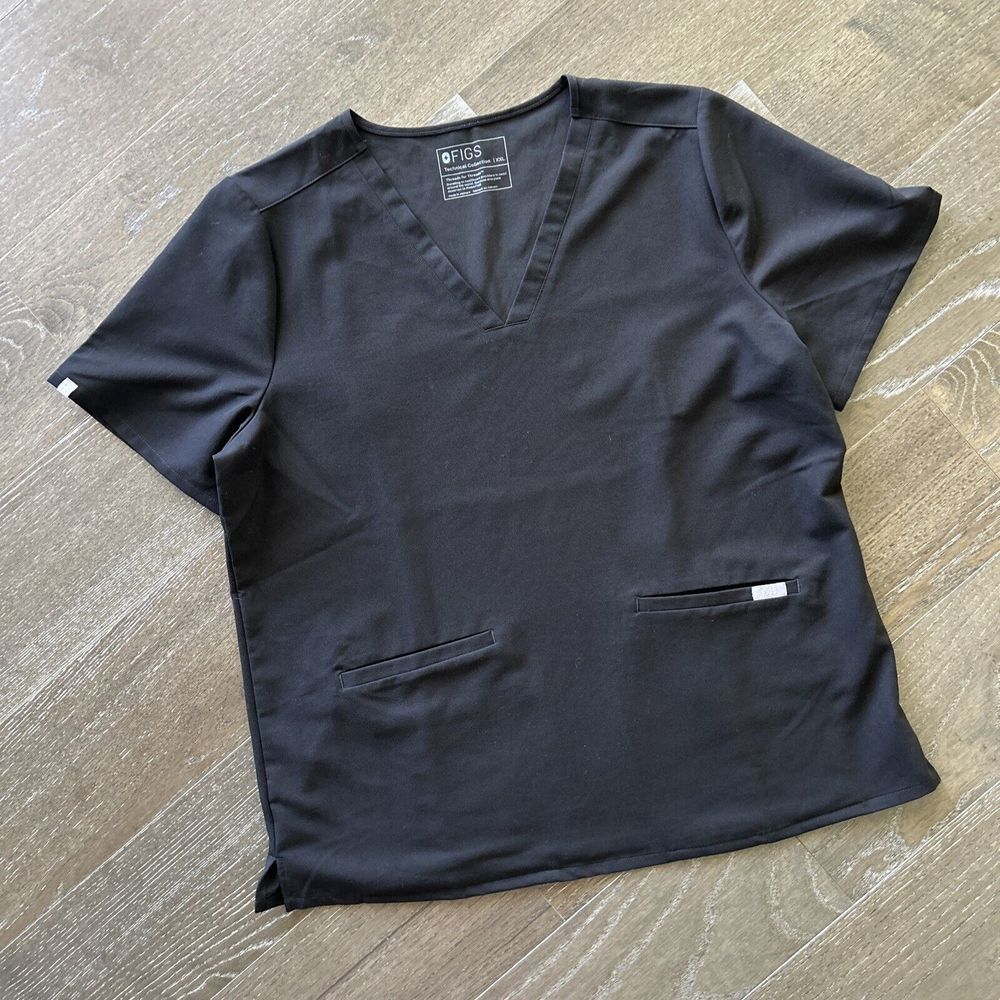 Figs Black V-Neck Women's Blouse